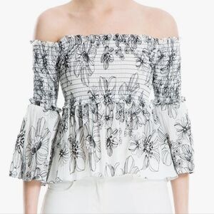 Max Studio Embroidered Smocked OTS Top, Retailed $88